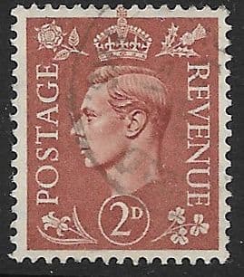 SG506 2d Pale Red-Brown Used (George VI 1950 Definitive Stamps)
