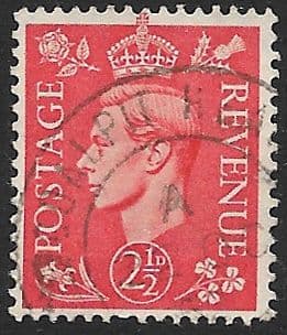 SG507 2½d Pale Scarlet Used (George VI 1950 Definitive Stamps)
