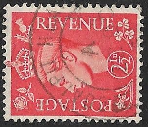 SG507a 2½d Pale Scarlet Sideways Watermark Used (George VI 1950 Definitive Stamps)