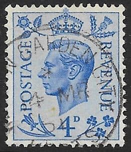 SG508 4d Light Ultramarine Used (George VI 1950 Definitive Stamps)