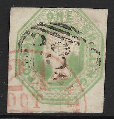 SG54 1/- Pale Green Queen Victoria Embossed Stamp (Stock 54001)