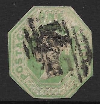 SG54 1/- Pale Green Queen Victoria Embossed Stamp (Stock 54002)