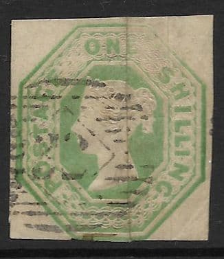SG54 1/- Pale Green Queen Victoria Embossed Stamp (Stock 54003)