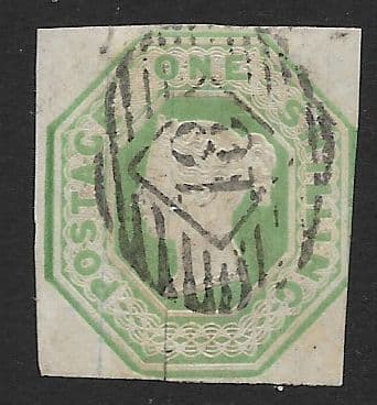 SG54 1/- Pale Green Queen Victoria Embossed Stamp (Stock 54005)