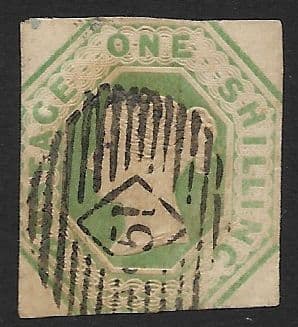SG55 1/- Green Queen Victoria Embossed Stamp (Space Filler)(Stock 55003)