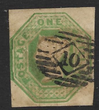 SG56 1/-  Deep Green Queen Victoria Embossed Stamp (Stock 56003)