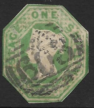 SG56 1/-  Deep Green Queen Victoria Embossed Stamp (Stock 56004)