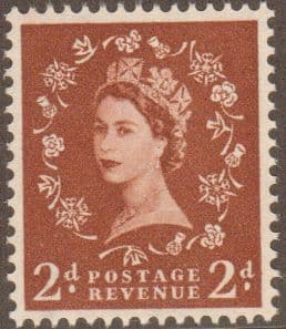 SG564 2d Light Red-Brown 1957 1st Graphite Issue Edward