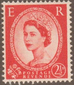 SG565 2 d Carmine Red 1957 1st Graphite Issue Edward Crown