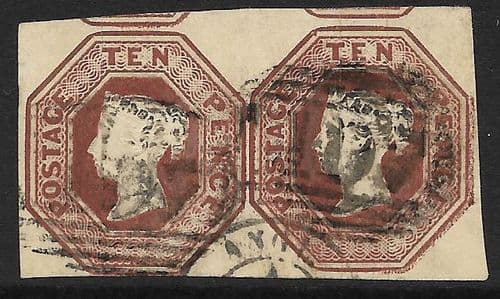 SG57 10d Brown Queen Victoria Embossed Pair (Stock 57002)