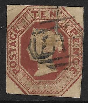 SG57 10d Brown Queen Victoria Embossed Stamp (Faults) (Stock 57008)