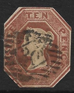 SG57 10d Brown Queen Victoria Embossed Stamp (Stock 57007)