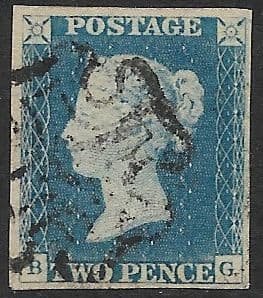 SG6 1840 2d Pale Blue Plate 1 B-G 4 Margins