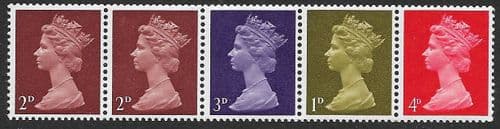 SG725m 1/- Multi Value Coil Strip  (Pre Decimal Machin Stamps)