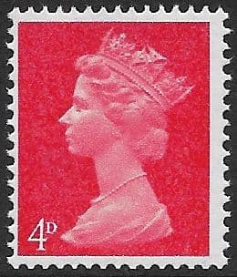 SG733b UNCOATED PAPER ERROR 4d Bright Vermilion Centre Band PVA Gum (Pre Decimal Machin Stamps)