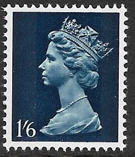 SG743va 1s6d MISSING GREENISH BLUE ERROR 2 Band PVA Gum (Pre Decimal Machin Stamps)