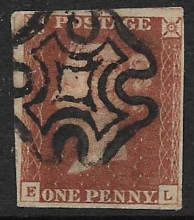 SG8L Maltese Cross  E-L (1841 Imperf Penny Reds)