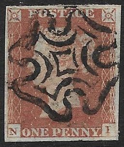 SG8L Maltese Cross  N-I (1841 Imperf Penny Reds)