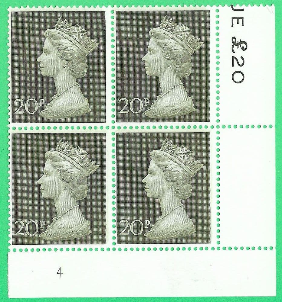 UC6 SG830var 20p Olive-Green Plate 4 Post Office Paper