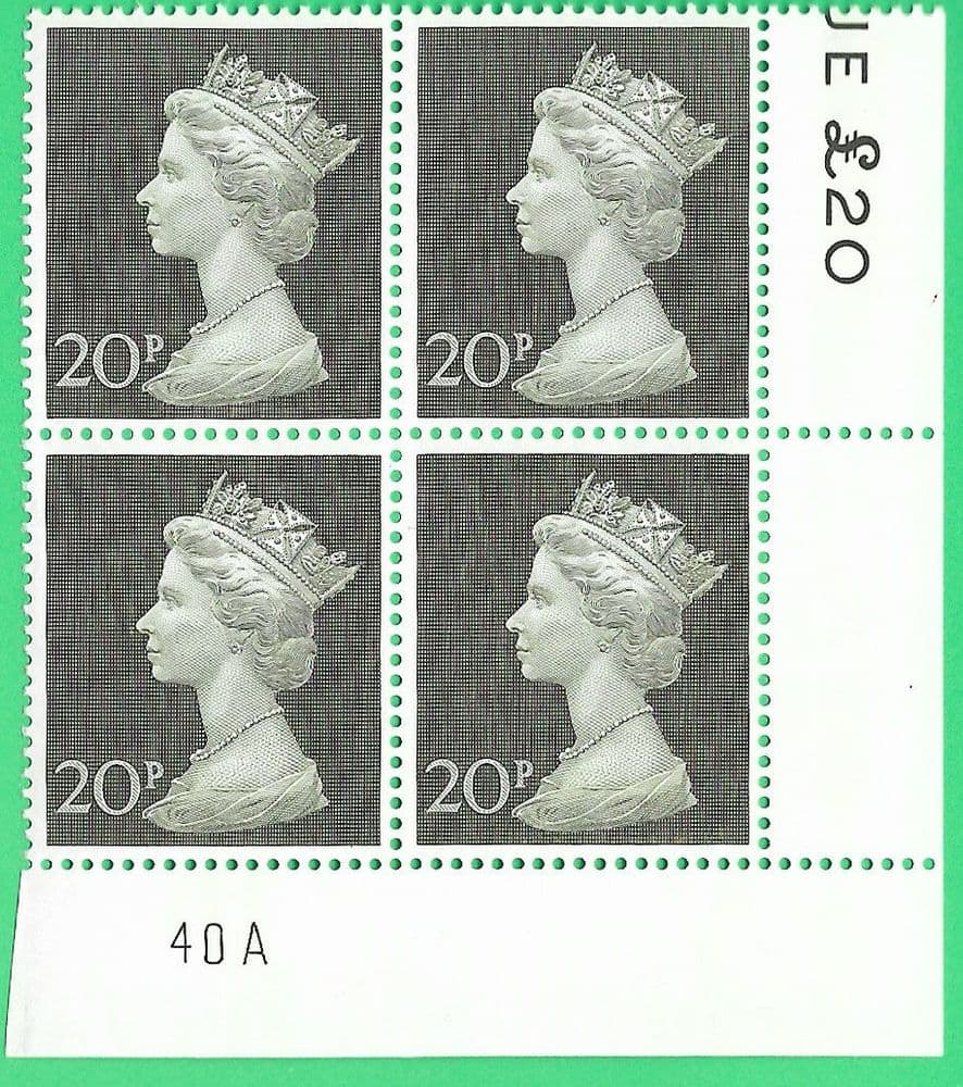 Post Office Paper UC6 SG830var 20p Olive-Green Plate 40A Post Office Paper