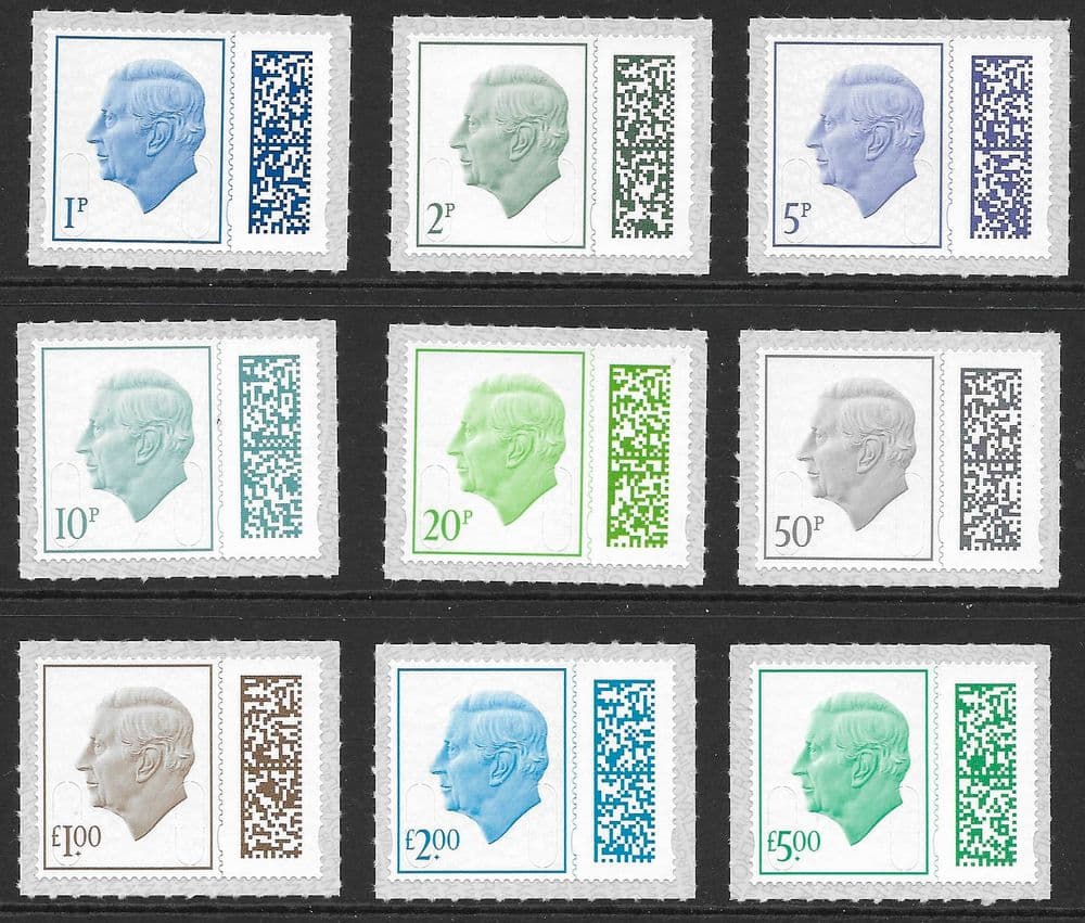 Code Code Code Postage Stamp V5100 etc Set of 9 High & Low Values Barcoded Stamps MAIL M23L No ...