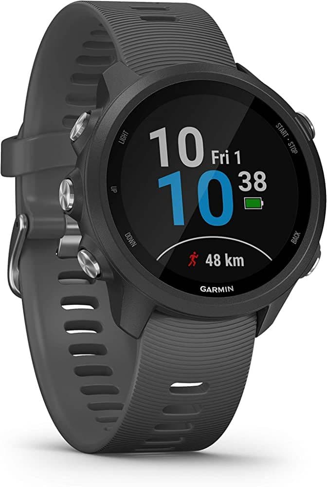 Garmin Forerunner 245 GPS Running Smartwatch, with running and training features, Slate Band