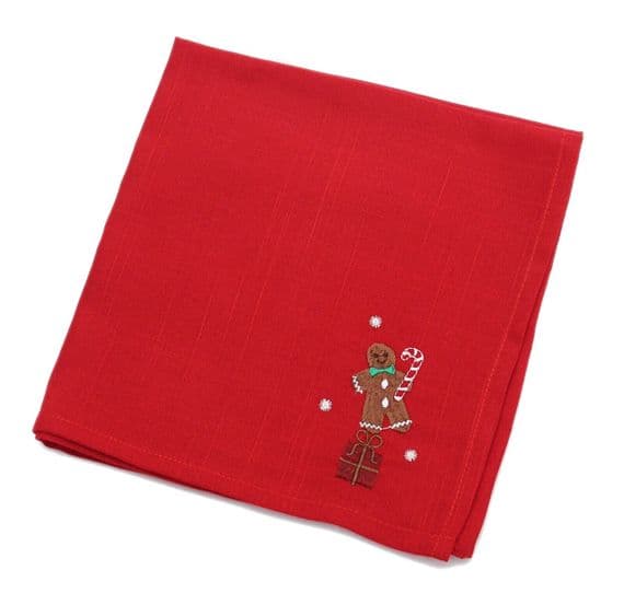 All things Christmas Embroidered Gingerbread Man Napkin - 45cm x 45cm