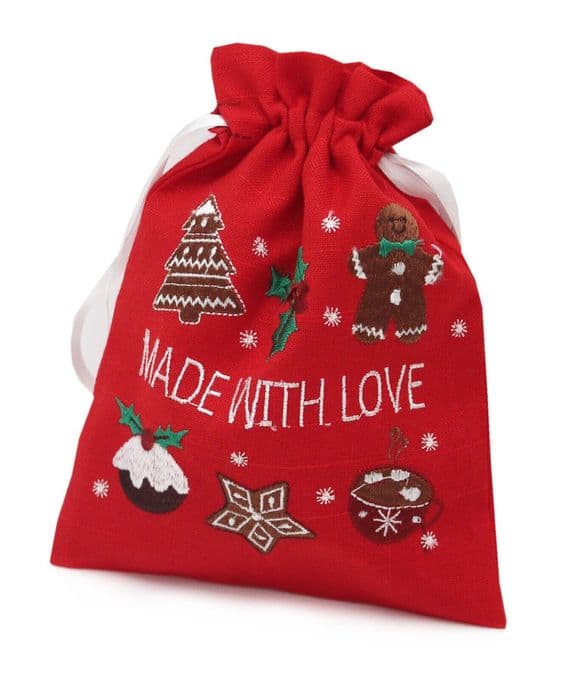 All things Christmas Embroidered Made With Love Draw String Gift Bag