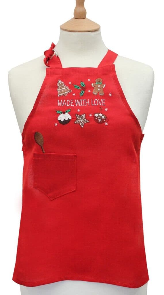 All things Christmas Made With Love Embroidered Bib Apron Child Size 40cm x 50cm