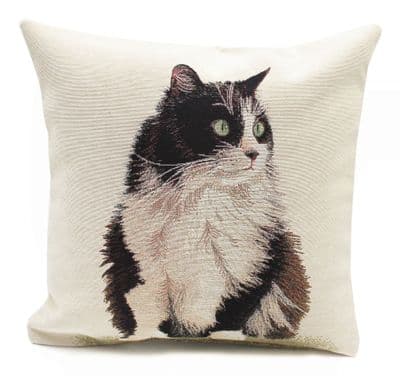 Archie Tuxedo Cat Tapestry Cushion Decorative Pet Design  45 x 45cm Cotton Blend Throw Pillow with