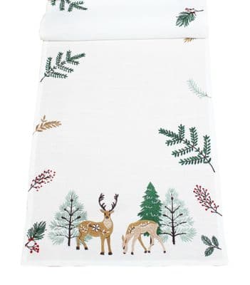 Arwell Christmas Stag & Forest Embroidered Table Runner 14