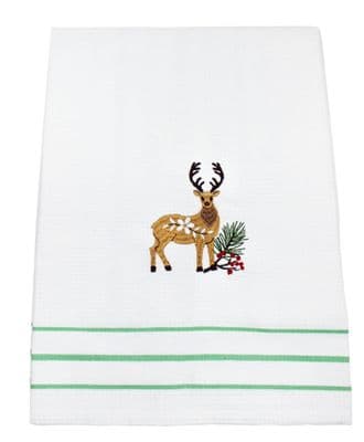 Arwell Embroidered Christmas Stag 100% Cotton Tea Towel   - 50cm x 68cm