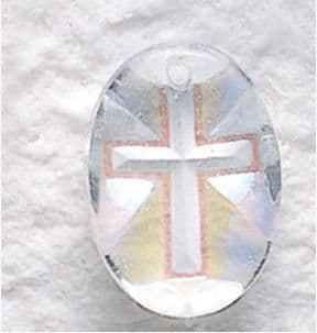 Aurora Borealis Oval Cross Crystal Pendant Necklace