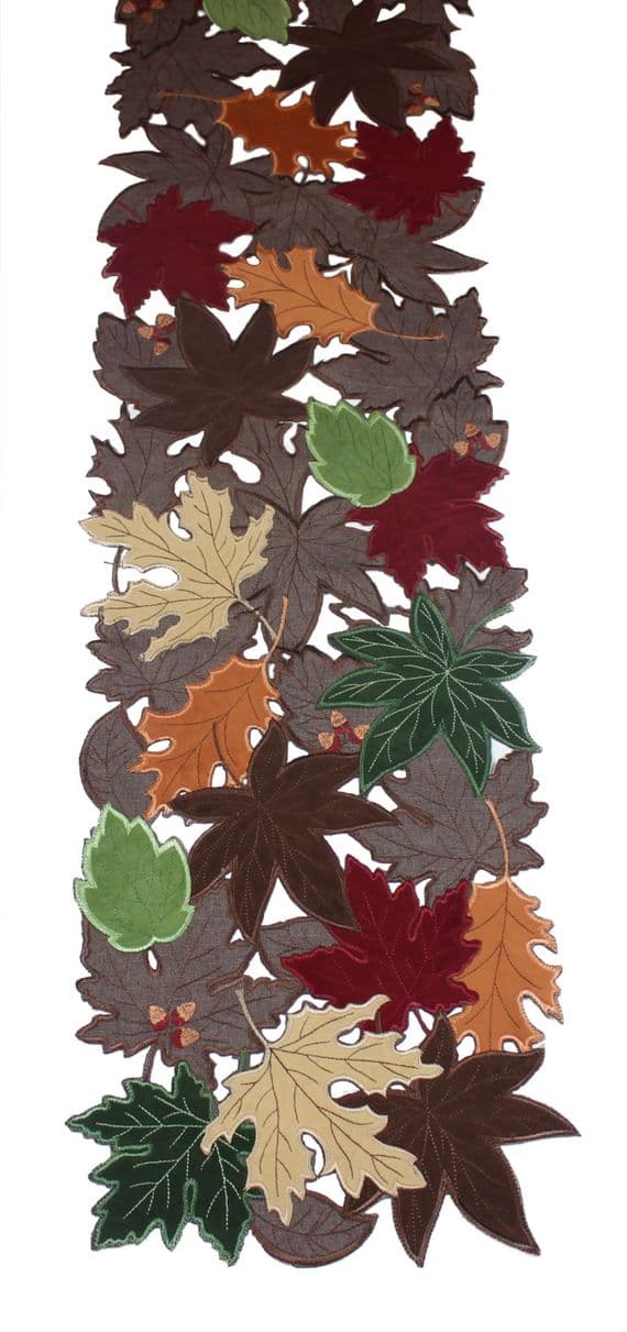 Autumn Solstice Applique Leaves Christmas Embroidered Winter Table Runner 12