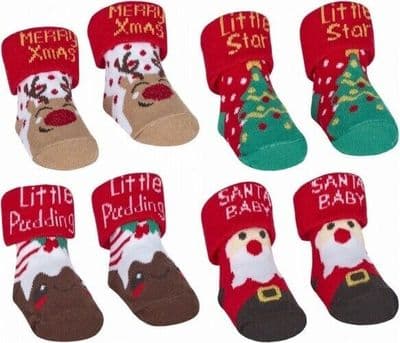 Babies Christmas Novelty Socks in Organza Gift Bag