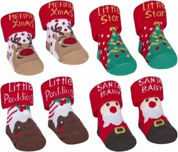 Babies Christmas Novelty Socks in Organza Gift Bag