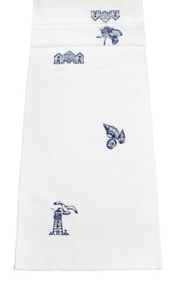 Beachcomber Nautical Table Runner Coastal Embroidered Design  Lighthouse Shell Seaside Theme Table