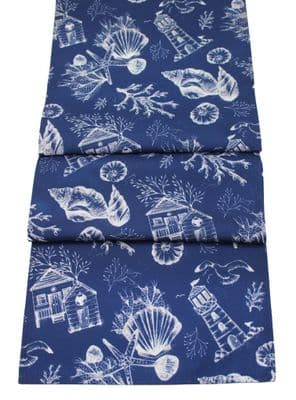 Beachcomber Nautical Table Runner Coastal Marine Print  Navy White Seaside Design Table Linen 14 x