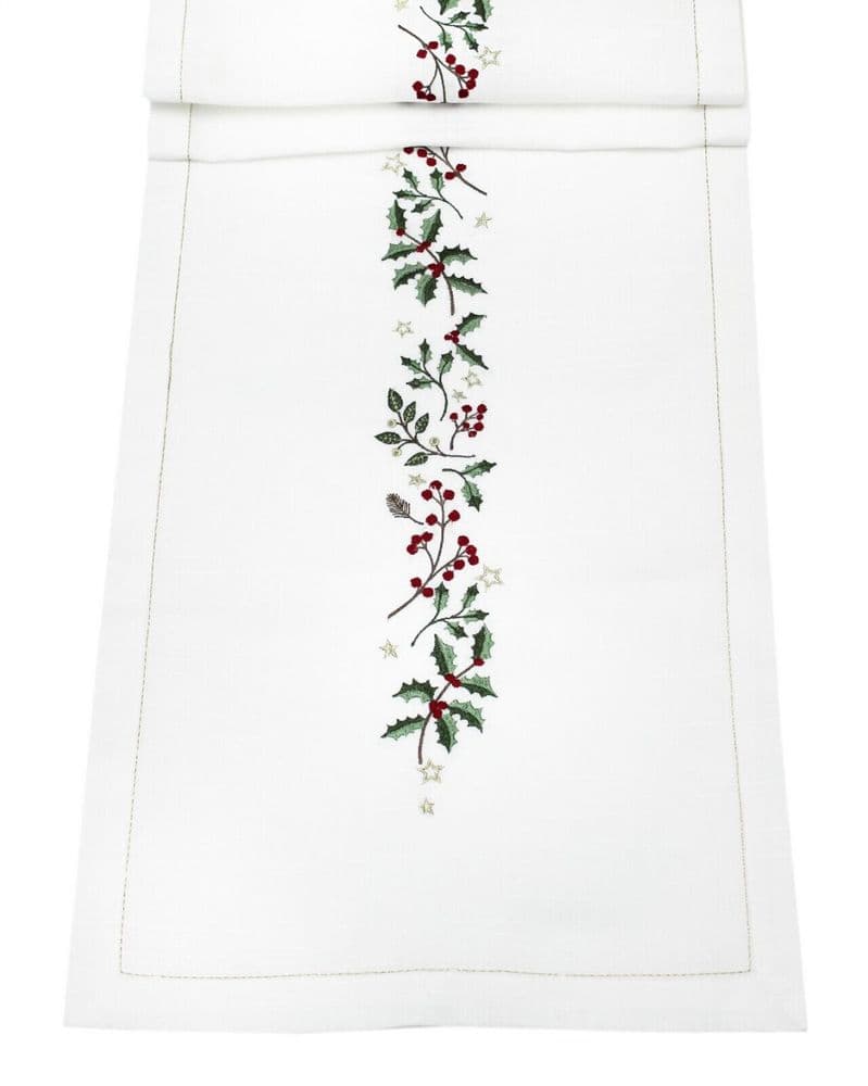 Berry Fall Embroidered Christmas Table Runner 14" x 75"