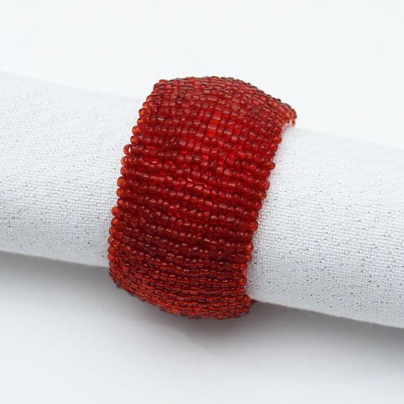 Bliss Beaded Christmas Napkin Ring - Red