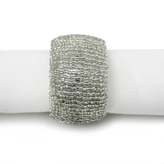 Bliss Beaded Christmas Napkin Ring - Silver