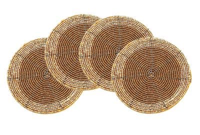 Bliss Beaded Christmas Set of 4 Coasters - Gold