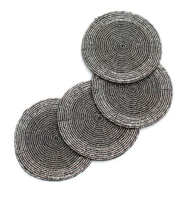 Bliss Beaded Christmas Set of 4 Coasters - Silver