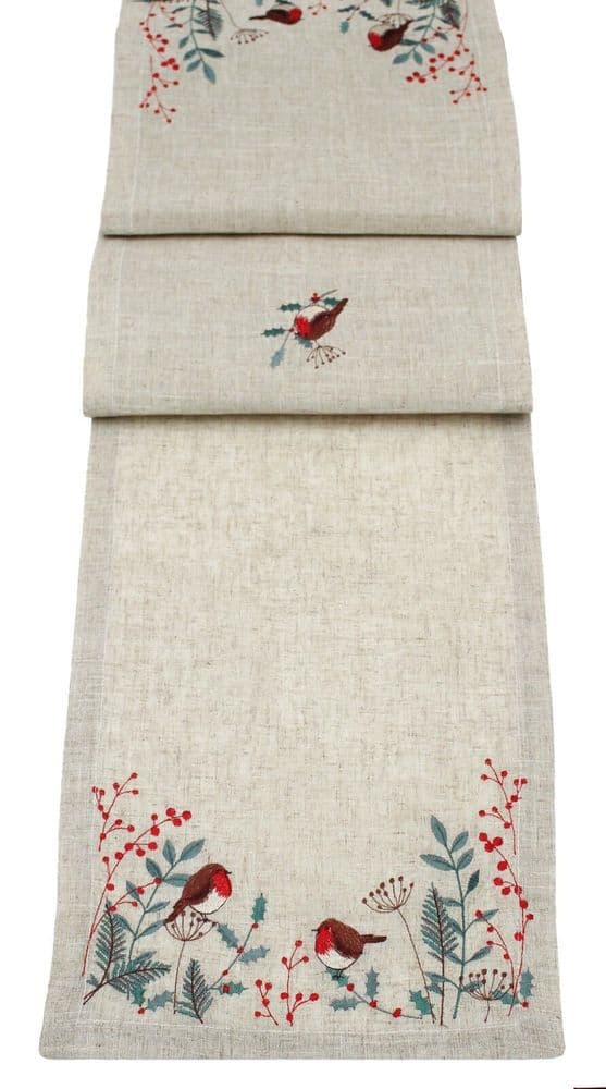 Robiner Table Rolin Bobbin Robins Embroidered Christmas Table Runner 14