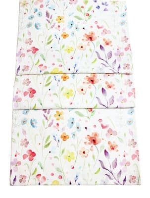 Brushstroke Blooms Watercolour Floral Table Runner Linen Look  14 x 75 Inch Polyester Dining Table