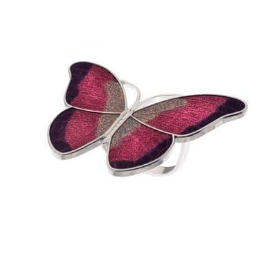 Butterfly Enamel Scarf Ring - Red
