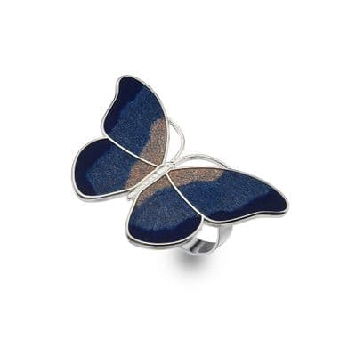 Butterfly Large Enamel Scarf Ring - Blue
