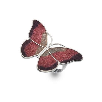 Butterfly Large Enamel Scarf Ring - Red