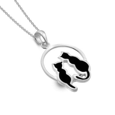 Cats on Moon 925 Sterling Silver Necklace Pendant