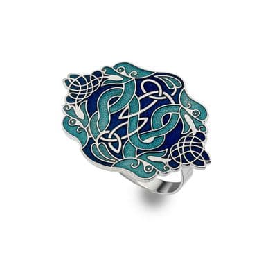 Celtic 2 Dragons Enamel Scarf Ring – Blue by Sea Gems